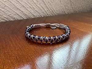 OCHRANA pulsera ajustable de macramé plateado con cristal facetado morado