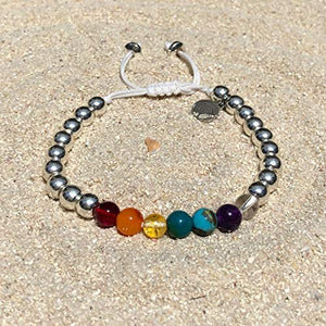 Pulsera Ajustable de los 7 Chakras con hematita Plateada de 6mm - Ochrana México