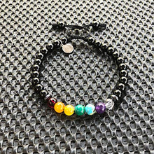 Cargar imagen en el visor de la galería, Pulsera Ajustable de los 7 Chakras con Agatha Negra de 6mm - Ochrana México
