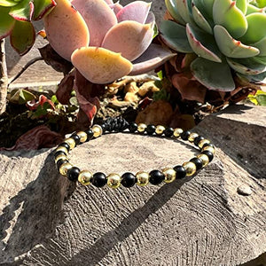 OCHRANA pulsera ajustable de hematita dorada y ágata negra de 4mm