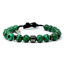 Cargar imagen en el visor de la galería, Ochrana Pulsera Ajustable de malaquita Verde y hematita de 8mm
